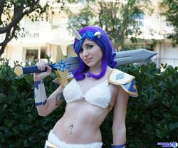 Size: 2048x1707 | Tagged: safe, artist:blakstarr, rarity, human, g4, anime los angeles, belly button, belly piercing, bellyring, cosplay, irl, irl human, photo, piercing, solo, sword, weapon