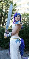 Size: 1006x2048 | Tagged: safe, artist:blakstarr, rarity, human, g4, anime los angeles, cosplay, irl, irl human, photo, solo, sword, weapon