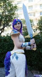 Size: 1134x2048 | Tagged: safe, artist:blakstarr, rarity, human, g4, anime los angeles, cosplay, irl, irl human, photo, solo, sword