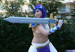 Size: 2048x1436 | Tagged: safe, artist:blakstarr, rarity, human, g4, anime los angeles, belly button, belly piercing, bellyring, cosplay, irl, irl human, photo, piercing, solo, sword