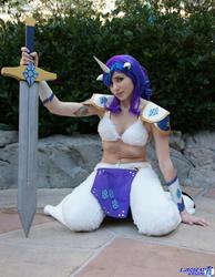 Size: 1593x2048 | Tagged: safe, artist:blakstarr, rarity, human, g4, anime los angeles, belly button, belly piercing, bellyring, cosplay, irl, irl human, photo, piercing, solo, sword