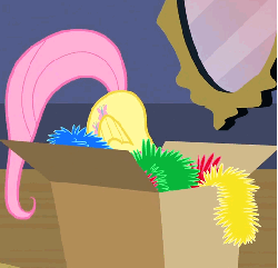 Size: 518x500 | Tagged: safe, screencap, fluttershy, pony, g4, hearth's warming eve (episode), season 2, animated, box, cowering, cropped, female, flutterbox, hearth's warming eve, scared, shaking, shivering, solo
