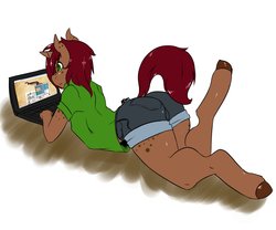 Size: 1280x1067 | Tagged: safe, artist:avante92, oc, oc only, anthro, unguligrade anthro, anthro oc, clothes, computer, laptop computer, solo