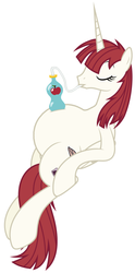 Size: 502x1015 | Tagged: safe, oc, oc only, oc:fausticorn, apple juice, bottle, faust, heartwarming in hindsight, hilarious in hindsight, juice, lauren faust, pregnant, pregnant edit, solo, straw, tail