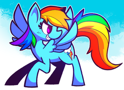 Size: 1000x726 | Tagged: safe, artist:mister-markers, rainbow dash, pegasus, pony, g4, female, looking back, mare, smiling, solo