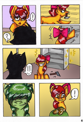 Size: 600x880 | Tagged: safe, artist:olivcater, apple bloom, oc, comic:medicines called friends needed, g4, bits, comic, hammer