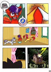 Size: 600x845 | Tagged: safe, artist:olivcater, apple bloom, scootaloo, sweetie belle, comic:medicines called friends needed, g4, calendar, clubhouse, comic, crusaders clubhouse, cutie mark crusaders, lightning, rain, thunderstorm