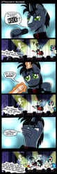 Size: 2000x6065 | Tagged: safe, artist:gray--day, dj pon-3, neon lights, rising star, vinyl scratch, pony, unicorn, g4, bipedal, comic, electric guitar, female, green day, guitar, male, mare, microphone, musical instrument, snorting, stage, stallion, troll