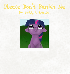 Size: 1465x1544 | Tagged: safe, artist:bri-sta, twilight sparkle, g4, :<, banishment, book, cute, fanfic, fanfic art, female, filly, floppy ears, fluffy, looking up, pouting, sad, solo, text, where a mind roams, younger