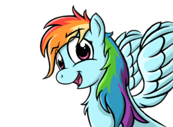 Size: 1900x1400 | Tagged: safe, artist:whiro153, rainbow dash, g4, chest fluff, female, fluffy, looking at you, messy mane, open mouth, portrait, simple background, smiling, solo, spread wings, transparent background