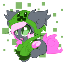 Size: 3000x3000 | Tagged: safe, artist:starlightlore, oc, oc only, oc:heartbeat, bat pony, pony, blank flank, clothes, creeparka, creeper, cute, heart eyes, hoodie, minecraft, simple background, transparent background, wingding eyes