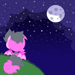 Size: 3000x3000 | Tagged: safe, artist:starlightlore, oc, oc only, oc:heartbeat, bat pony, pony, blank flank, moon, solo, stars