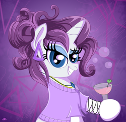 Size: 1000x967 | Tagged: safe, artist:daniel-sg, rarity, g4, alcohol, alternate hairstyle, drink, female, solo