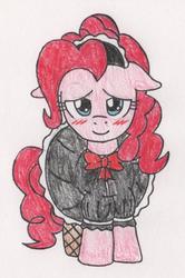 Size: 353x532 | Tagged: safe, artist:raijinsenshi, pinkie pie, g4, blushing, clothes, female, maid, solo, traditional art