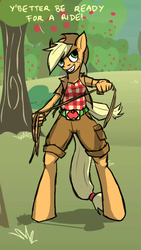 Size: 356x630 | Tagged: safe, artist:krd, applejack, earth pony, anthro, unguligrade anthro, g4, female, lasso, rope, solo