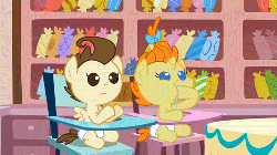 Size: 500x281 | Tagged: safe, screencap, pound cake, pumpkin cake, baby cakes, g4, animated, chair, duo, highchair, hoof sucking