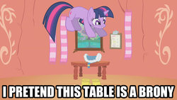 Size: 1280x720 | Tagged: safe, edit, edited screencap, screencap, twilight sparkle, pony, unicorn, g4, my little pony: friendship is magic, winter wrap up, bronybait, caption, female, image macro, mare, possible rape, pounce, text, unicorn twilight