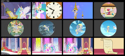 Size: 5373x2411 | Tagged: safe, artist:sbbbugsy, derpy hooves, gilda, mayor mare, princess celestia, griffon, pegasus, pony, g4, checklist, decree, derpy hooves' day, female, mare, message, messenger, reward, sleeping, throne, throne room, tired, trial