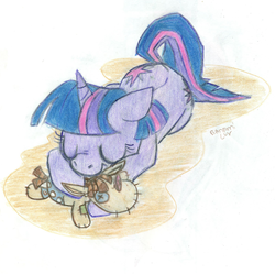 Size: 1948x1940 | Tagged: safe, artist:banami-luv, smarty pants, twilight sparkle, g4, female, sleeping, solo, traditional art