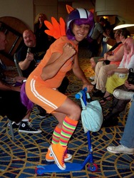 Size: 768x1024 | Tagged: artist needed, safe, scootaloo, human, g4, cosplay, dragon con, irl, irl human, photo, scooter