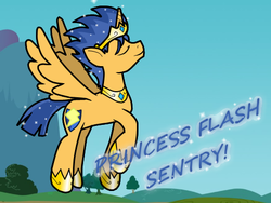 Size: 500x375 | Tagged: safe, artist:flashsentrysartwork, flash sentry, alicorn, pony, ask flash sentry, g4, backwards cutie mark, eyes closed, flying, male, male princess, prince flash sentry, princess, princess flash sentry, race swap, smiling, solo, sparkles, spread wings, tiara, tumblr