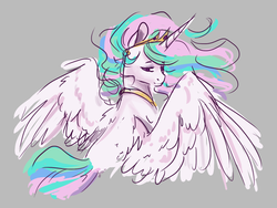 Size: 1212x912 | Tagged: safe, artist:amphoera, princess celestia, g4, female, looking back, simple background, solo, spread wings