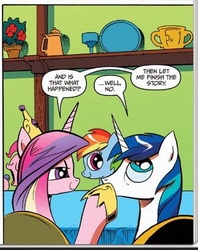 Size: 323x408 | Tagged: safe, idw, official comic, pinkie pie, princess cadance, rainbow dash, shining armor, g4, spoiler:comic