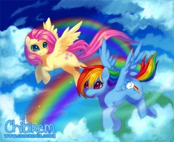 Size: 700x571 | Tagged: safe, artist:star-pixel, fluttershy, rainbow dash, g4, flying