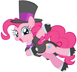 Size: 2785x2577 | Tagged: safe, artist:momo, pinkie pie, g4, clothes, cute, diapinkes, female, hat, pixiv, solo, spats, top hat, tuxedo