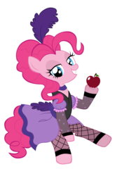 Size: 1132x1601 | Tagged: safe, artist:momo, pinkie pie, earth pony, pony, g4, apple, bedroom eyes, cute, diapinkes, female, mare, pixiv, saloon dress, saloon pinkie, solo