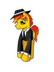 Size: 1536x2048 | Tagged: safe, artist:shrusxaiken, oc, oc only, pony, clothes, fedora, hat, necktie, pinstripes, simple background, solo, suit, white background, xai