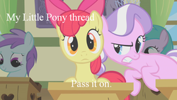 Size: 640x360 | Tagged: safe, screencap, apple bloom, diamond tiara, liza doolots, petunia, princess celestia, tootsie flute, call of the cutie, g4, season 1, forum, text