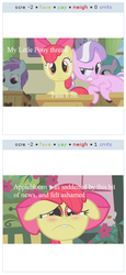 Size: 261x565 | Tagged: safe, apple bloom, aura (g4), diamond tiara, liza doolots, petunia, princess celestia, tootsie flute, call of the cutie, g4, season 1, forum, homestar runner, meta, reference, text