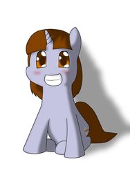 Size: 774x1032 | Tagged: safe, artist:shrusxaiken, oc, oc only, oc:artsy hearts, pony, unicorn, blushing, cute, no nose, sitting, smiling, solo