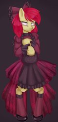 Size: 400x840 | Tagged: dead source, safe, artist:misukitty, apple bloom, earth pony, pony, semi-anthro, g4, bipedal, blind, clothes, dress, female, goth, solo