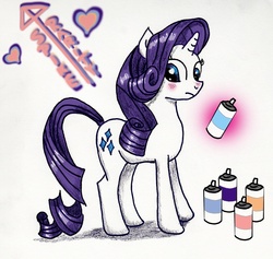 Size: 1140x1080 | Tagged: safe, rarity, spike, g4, ai ai gasa, blushing, female, graffiti, male, paint, ship:sparity, shipping, solo, straight, text