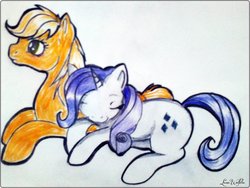 Size: 900x675 | Tagged: safe, applejack, rarity, g4, female, lesbian, ship:rarijack, shipping, traditional art