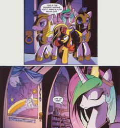 Size: 972x1033 | Tagged: safe, idw, official comic, nightmare moon, princess celestia, sunset shimmer, pony, g4, spoiler:comic, spoiler:comicannual2013, feels, royal guard