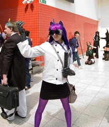 Size: 1755x2048 | Tagged: safe, artist:gavinclinton, twilight sparkle, human, .mov, g4, clothes, cosplay, gloves, goggles, irl, irl human, lab coat, london mcm expo, photo, pony.mov, twilight mengele