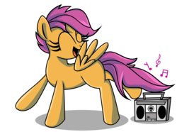 Size: 980x730 | Tagged: safe, artist:daniel-sg, scootaloo, g4, boombox, dancing, female, music, solo