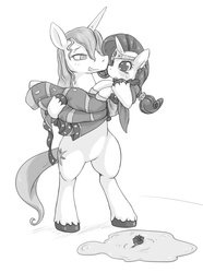 Size: 557x750 | Tagged: safe, artist:rigi, prince blueblood, rarity, pony, g4, bipedal, female, male, monochrome, pixiv, puddle, ship:rariblood, shipping, straight