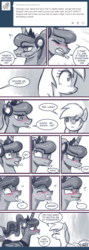 Size: 550x1546 | Tagged: safe, artist:johnjoseco, derpy hooves, princess luna, alicorn, pony, ask princess molestia, gamer luna, g4, ..., :t, adorkable, blushing, comic, cute, dork, embarrassed, eyes closed, frown, gritted teeth, headset, nervous, open mouth, scrunchy face, shipping, sweat, tumblr, wavy mouth, wide eyes