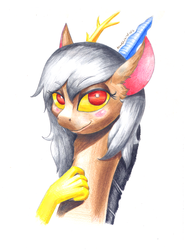 Size: 1089x1469 | Tagged: safe, artist:renatethepony, discord, g4, eris, rule 63, solo, traditional art