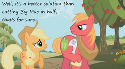 Size: 800x445 | Tagged: safe, edit, edited screencap, screencap, applejack, big macintosh, earth pony, pony, applebuck season, g4, bisection, insane pony thread, male, stallion