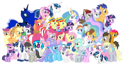 Size: 1280x650 | Tagged: safe, artist:dm29, aloe, apple bloom, applejack, babs seed, big macintosh, bon bon, derpy hooves, diamond tiara, dj pon-3, doctor horse, doctor stable, doctor whooves, flam, flash sentry, flim, fluttershy, lotus blossom, lyra heartstrings, nurse redheart, octavia melody, pinkie pie, princess cadance, princess celestia, princess luna, rainbow dash, rarity, scootaloo, shining armor, silver spoon, spike, sweetie belle, sweetie drops, time turner, trixie, twilight sparkle, twilight velvet, uncle curio, vinyl scratch, alicorn, earth pony, pegasus, pony, unicorn, g4, clothes, cutie mark crusaders, equestria girls outfit, everypony, eye contact, female, filly, filly gleaming shield, filly twilight sparkle, flim flam brothers, frown, glare, grin, headphones, mane seven, raised eyebrow, rule 63, sad, simple background, smiling, spa twins, twilight sparkle (alicorn), unamused, wall of tags, white background, wide eyes, younger
