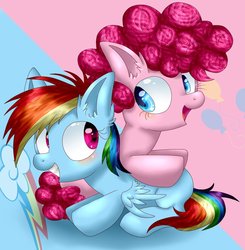 Size: 885x902 | Tagged: safe, artist:rainbowswaggie, pinkie pie, rainbow dash, g4, blushing, female, filly, lesbian, ship:pinkiedash, shipping, younger