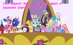 Size: 1063x652 | Tagged: safe, artist:rigifan32, apple bloom, applejack, discord, flash sentry, fluttershy, pinkie pie, princess cadance, princess celestia, princess luna, rainbow dash, rarity, scootaloo, shining armor, spike, sweetie belle, trixie, twilight sparkle, oc, alicorn, pony, g4, everypony, female, mare, twilight sparkle (alicorn)