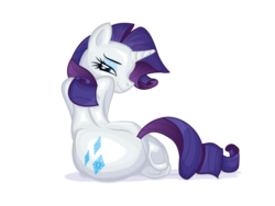 Size: 800x600 | Tagged: safe, artist:ostichristian, rarity, pony, unicorn, g4, back, butt, female, mare, plot, sitting, solo, underhoof