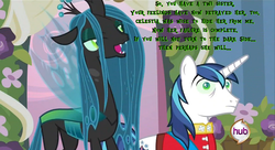 Size: 960x522 | Tagged: safe, queen chrysalis, shining armor, g4, darth vader, famous movie scene, quote, star wars