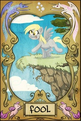 Size: 1204x1799 | Tagged: safe, artist:robd2003, derpy hooves, pegasus, pony, g4, cliff, female, mare, solo, tarot, tarot card, the fool